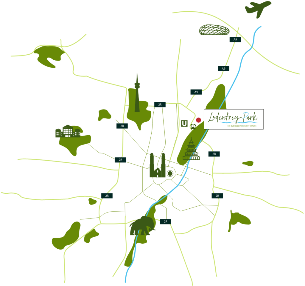 Karte von München und dem Lodenfrey Park
